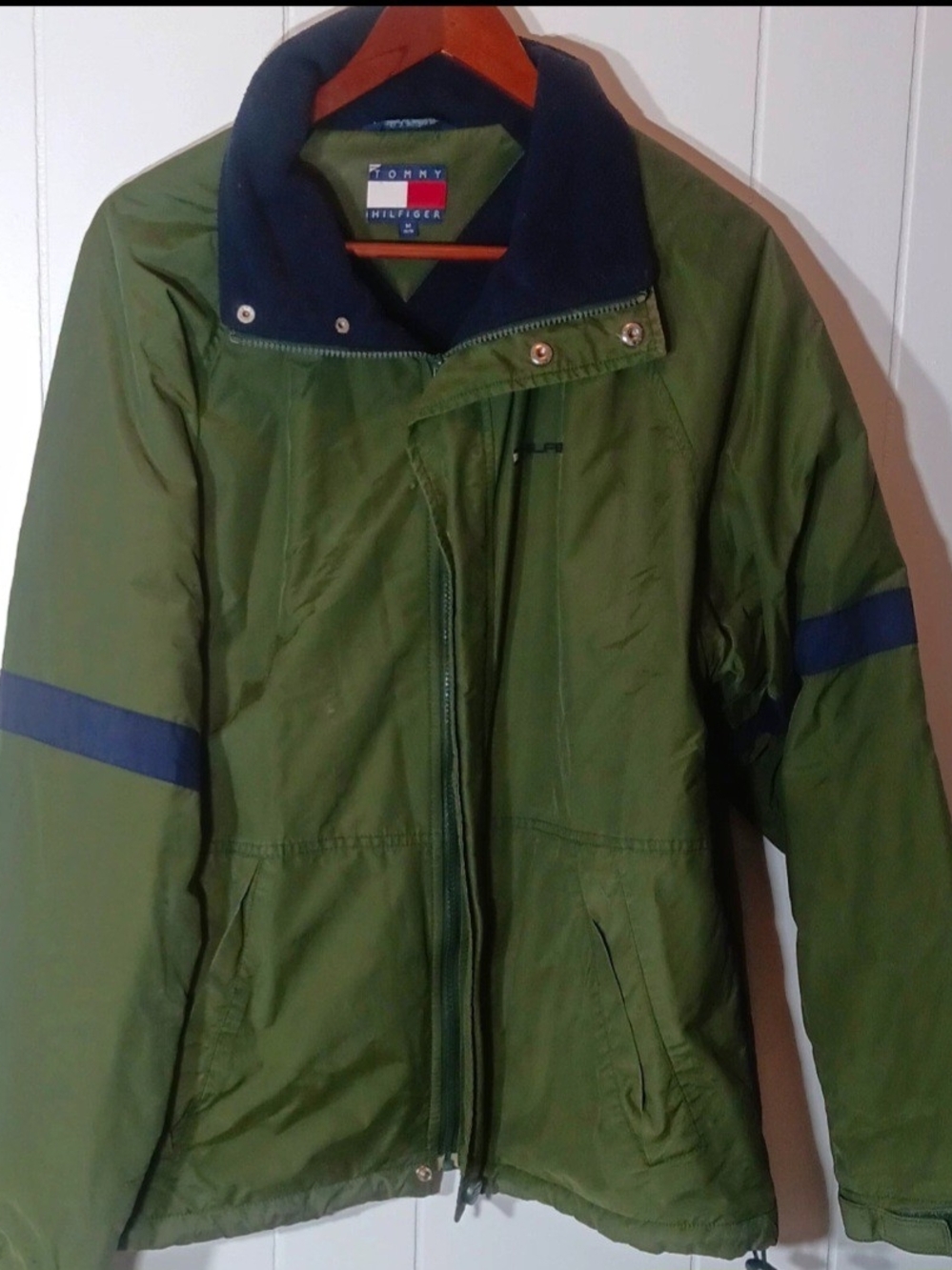 Tommy Hilfiger Olive Green Puffer Jacket with Navy Accents